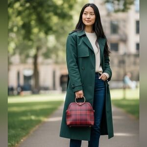 IMAN Burgundy/Red Plaid Gold Ring Handles Handbag/Tote